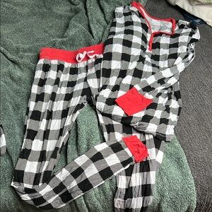Plaid Black and White womens Pajamas with Red Accents